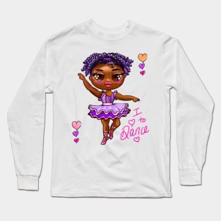 Ballet - African American girl dancing in purple tutu #1 - I love to dance Long Sleeve T-Shirt